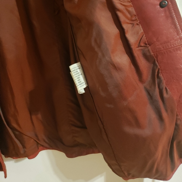 Aldo Vintage Leather Retro Red Semi Trench Lined Coat Boho Woman Large - Picture 14 of 16